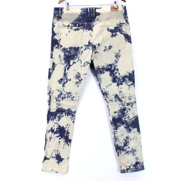 Crysp Denim Jeans Mens Blue Denim Acid Washed Rockstar Moto Distressed Size 38 - Picture 7 of 8